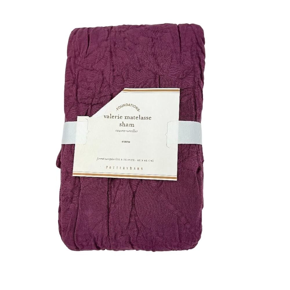 Pottery Barn Valerie matelasse burgundy floral euro sham 26" x 26" NEW